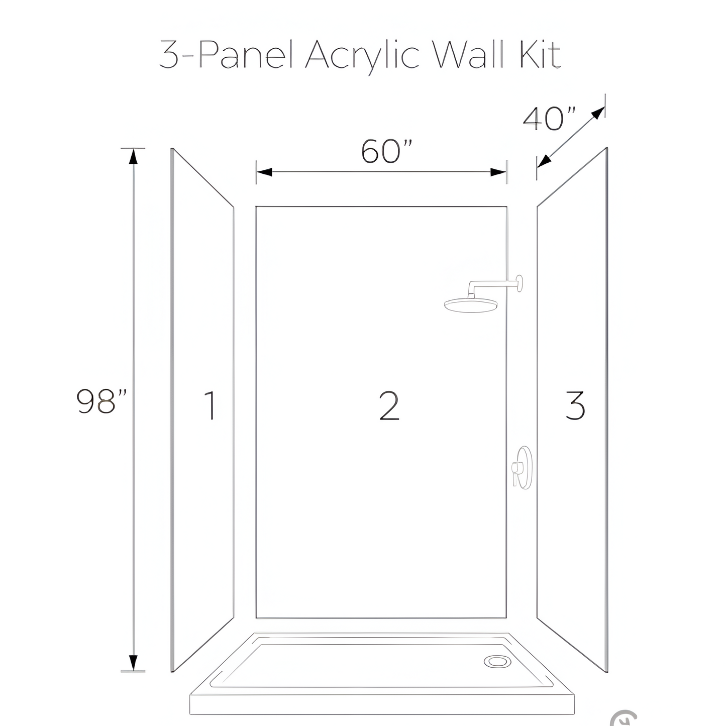 Glossy White 3-Panel Acrylic Shower Wall Kit