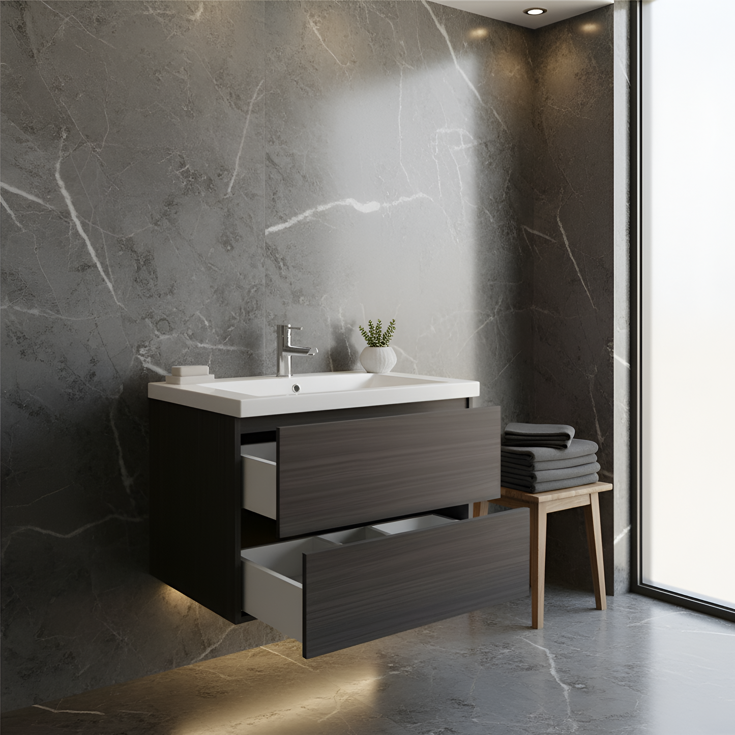Ebony - White Cultured Marble Ramp Sink