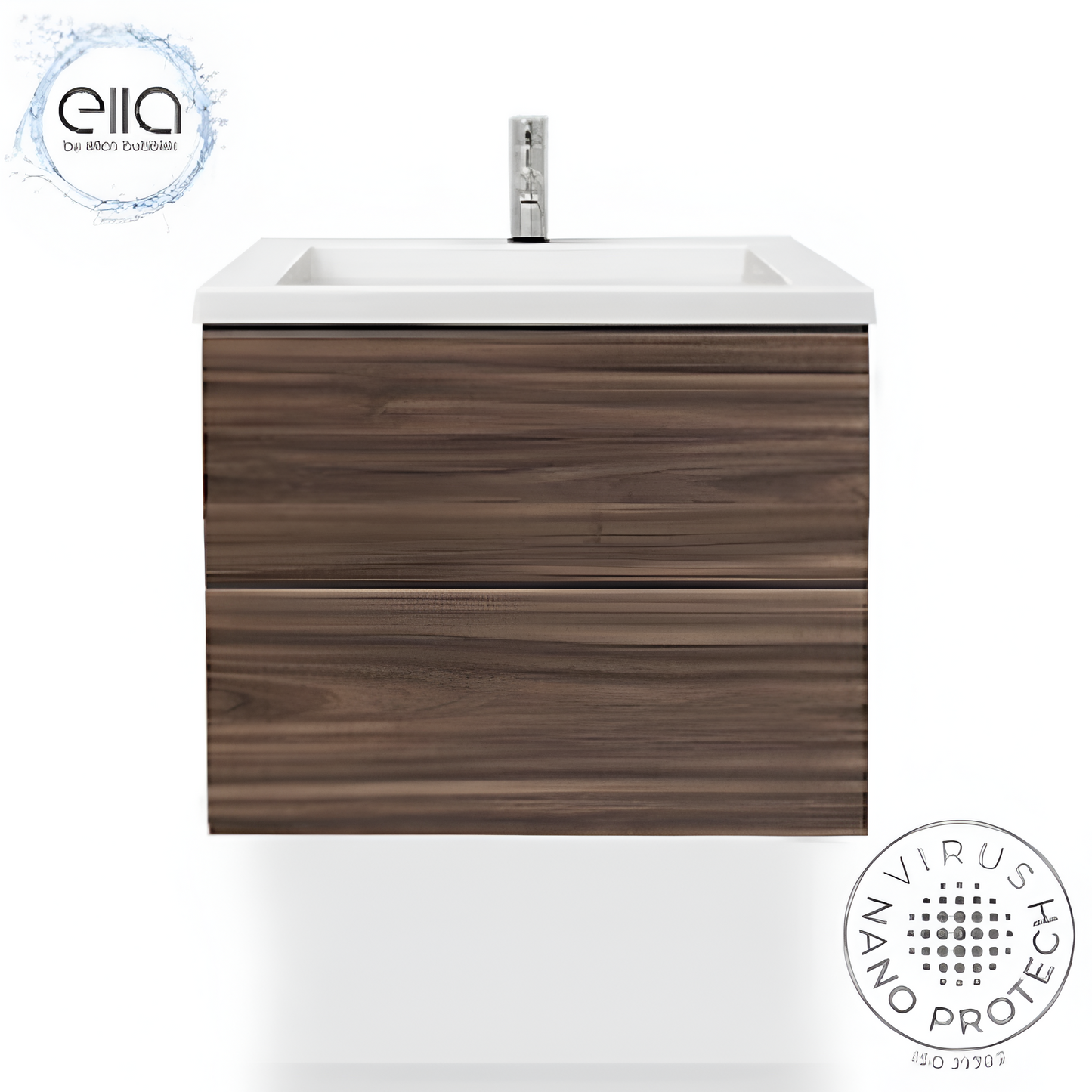 Dark Walnut - White Cultured Marble Ramp Sink (25" x W x 19" D x 20" H)