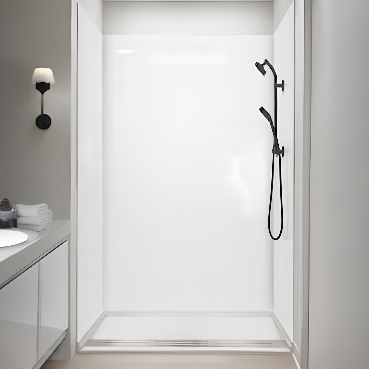 Glossy White 3-Panel Acrylic Shower Wall Kit